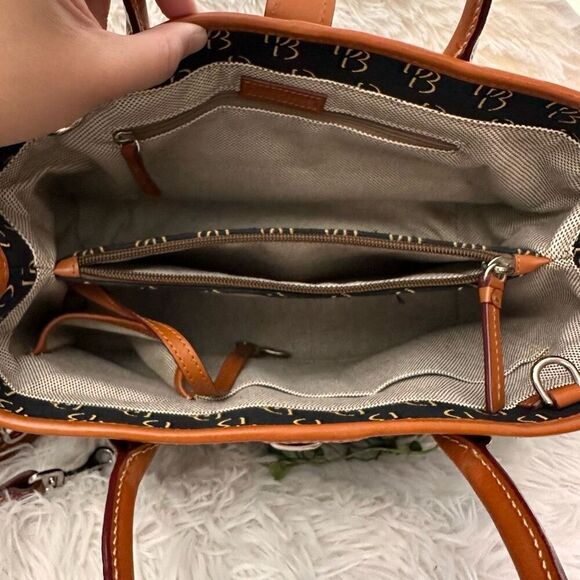 Dooney & Bourke Signature DB Logo Black Canvas & Brown Leather Hand Shoulder Bag - Picture 9 of 12